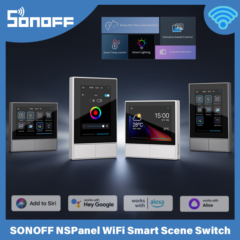 SONOFF-interruptor inteligente de escena WiFi para el hogar, dispositivo todo en uno con Control de pantalla táctil a través de Ewelink, Alexa, Google Home, Alice, UE y EE. UU.