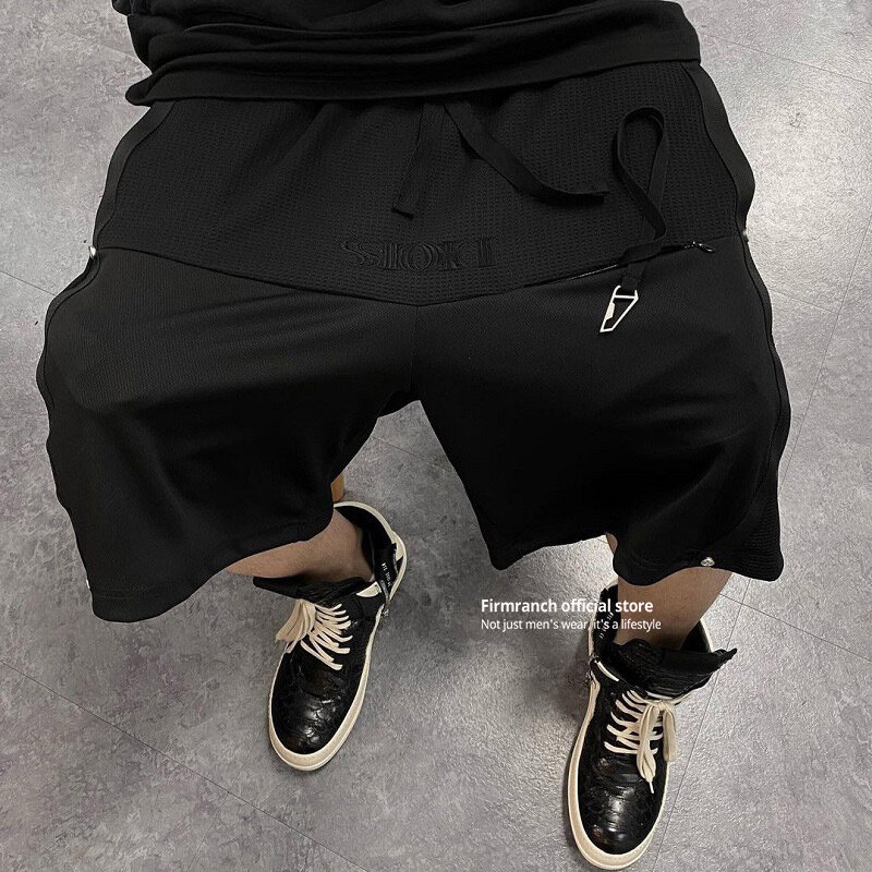 Качественные мешковатые шикарные дышащие сетчатые баскетбольные шорты с вышивкой firmранч, черные уличные шорты-карго для походов
