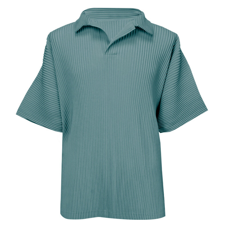 Miyake-プリーツポロシャツ,半袖,ラペル付きプレミアムトップ,男性と女性のための服,ペプラム,夏,2022