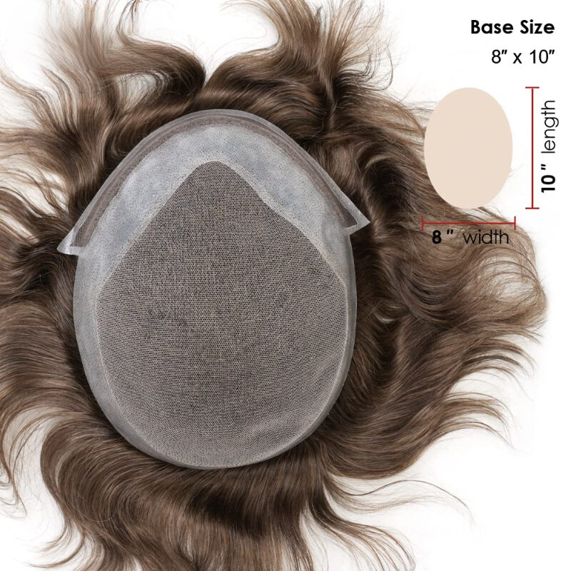 Naturalna tupecik dla mężczyzn peruka z koronką i podstawką z Pu System ludzkich włosów wytrzymała męska proteza z przodu męski tupecik