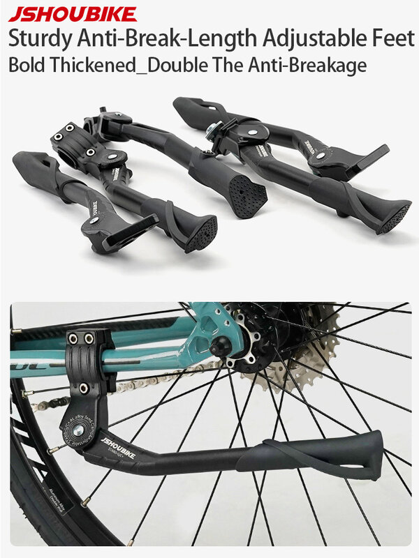 JSHOUBIKE-pata de cabra ajustable para bicicleta, reposapiés lateral de aleación de aluminio para bicicleta de montaña, nieve, plegable, vehículo eléctrico, 24-29 pulgadas