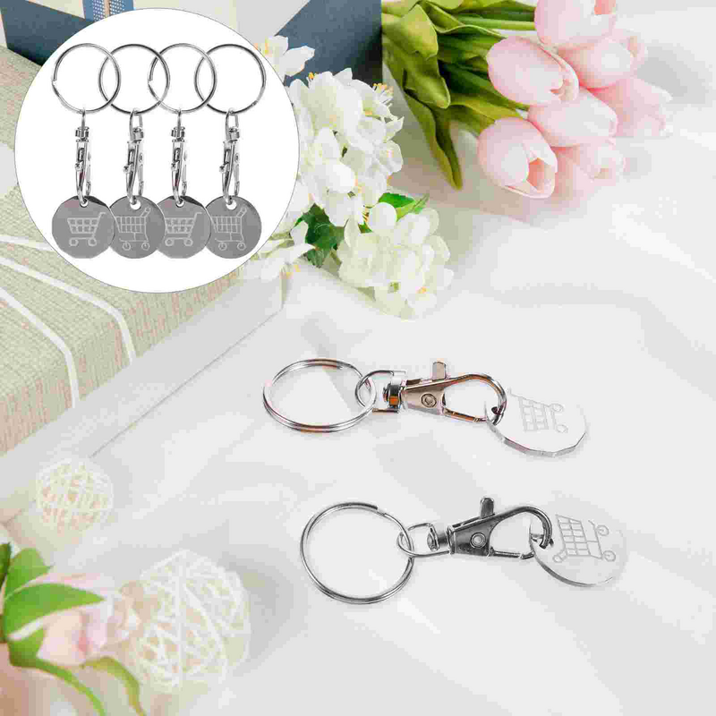 4 Pcs Cart Token Shopping Trolley Tokens Keychain Metal Ring Small Gofts Ornament Stainless Steel Coin Pendant