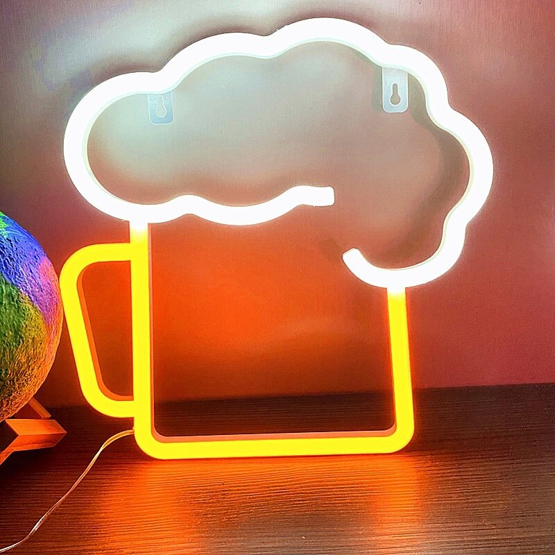 Lampu Neon LED kaca bir, cahaya Neon dekorasi Desktop atmosfer Neon KTV Bar dekorasi pesta rumah hadiah anak-anak dewasa