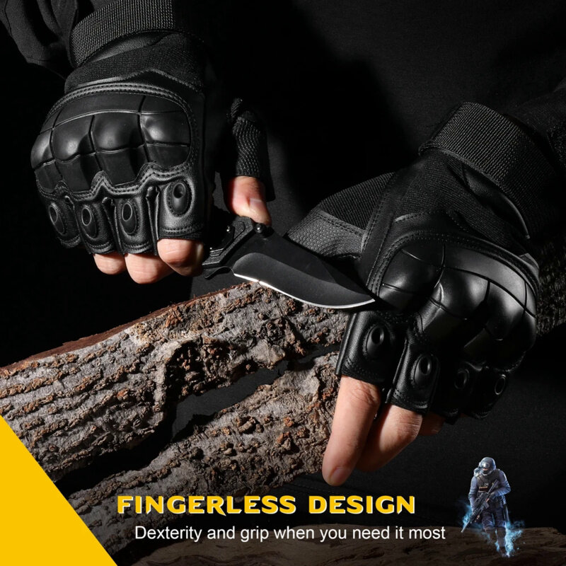 PU Leather Tactical Half Finger Gloves Army Military Airsoft Combat Shooting Hunting Paintball Outdoor Work Fingerless Men Women