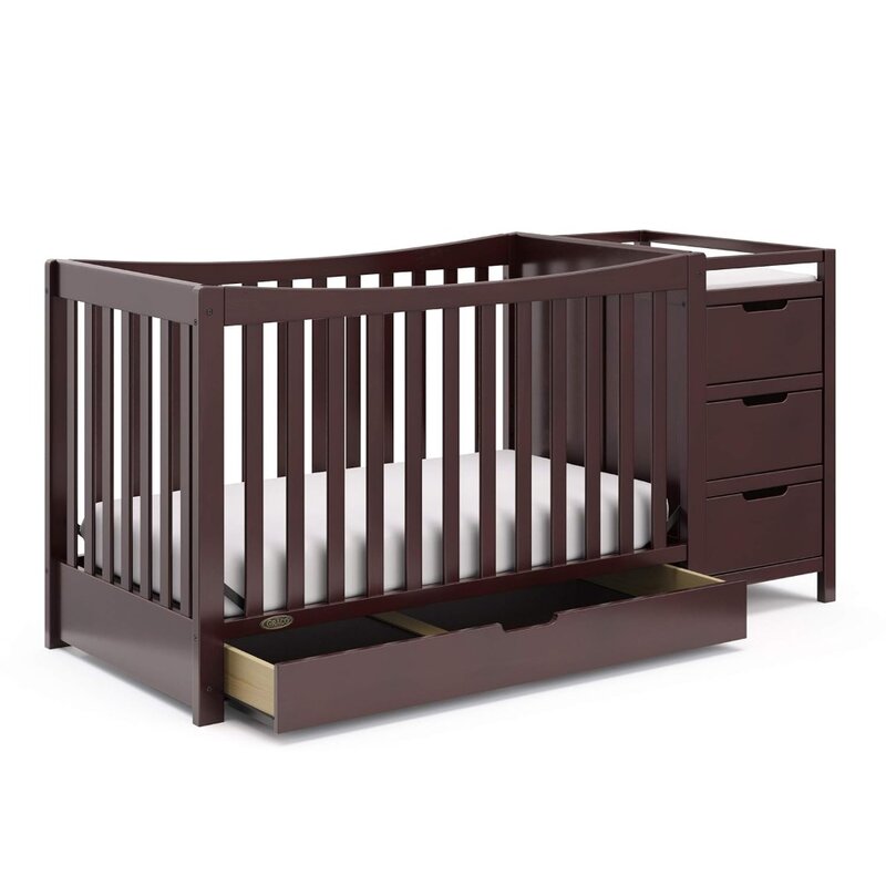 Nowe wymienne łóżeczko i zmieniarka 5 w 1 z łóżeczkiem do szuflady i kombinacją przewijaka, zawiera przewijak, konwertowane na łóżko dla małego dziecka