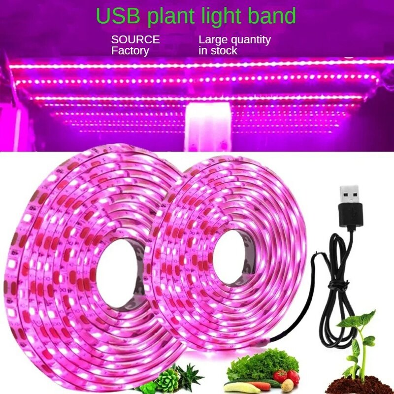 植物の成長のためのLEDストリップライト,USBでフルスペクトル,白,青,赤のライト,3m,5v