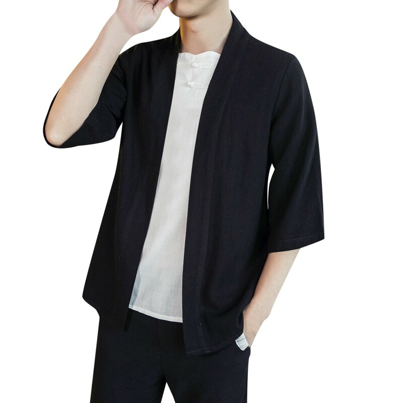 Кардиган-кимоно мужской короткий свободного покроя, модная уличная одежда, повседневная дышащая верхняя одежда, лето 2024
