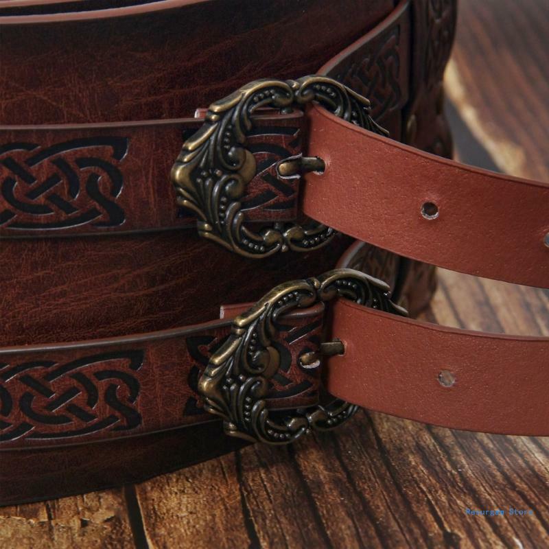Cinturón nórdico piel sintética, cinturón ancho con relieve vikingo, disfraz Halloween, envío directo