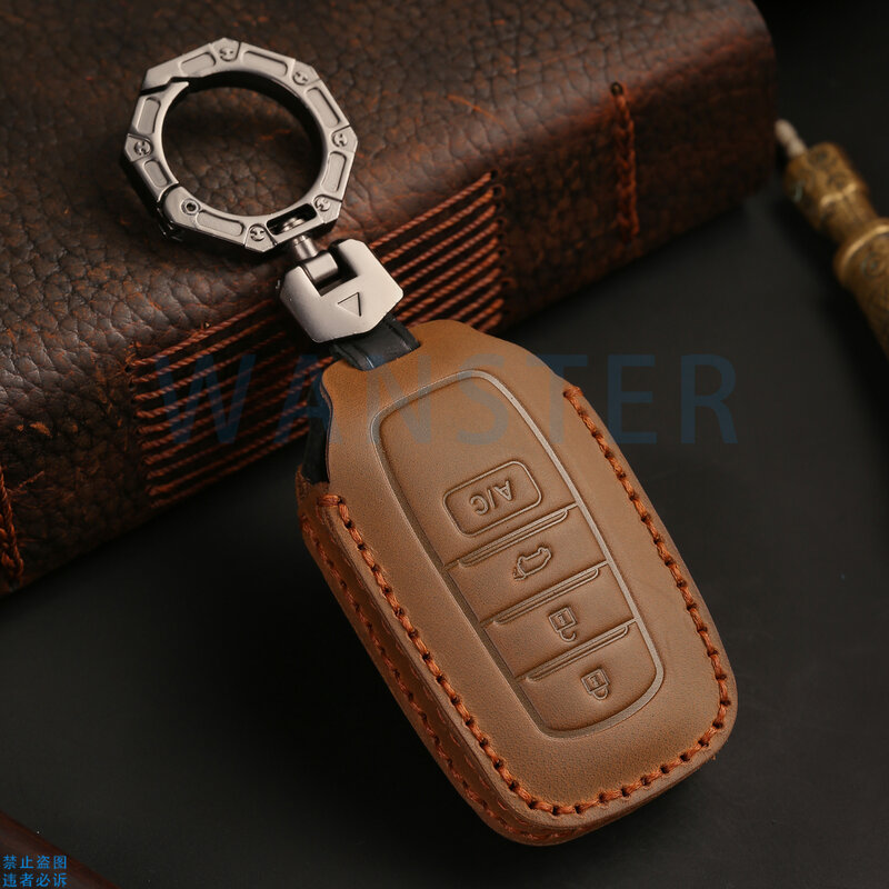 4 Bottons Leather Car Key Case Cover Keychain for Toyota BZ4X COROLLA CROSS 2022 942B 14th Crown Royal Saloon Accessories A/C AC