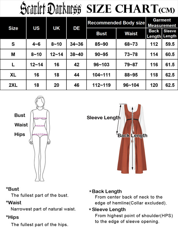 SD Women Peasant Medieval Maxi Dresses Renaissance Long Sleeve Off-Shoulder Dress+Tank Dress 2pcs Set Costume