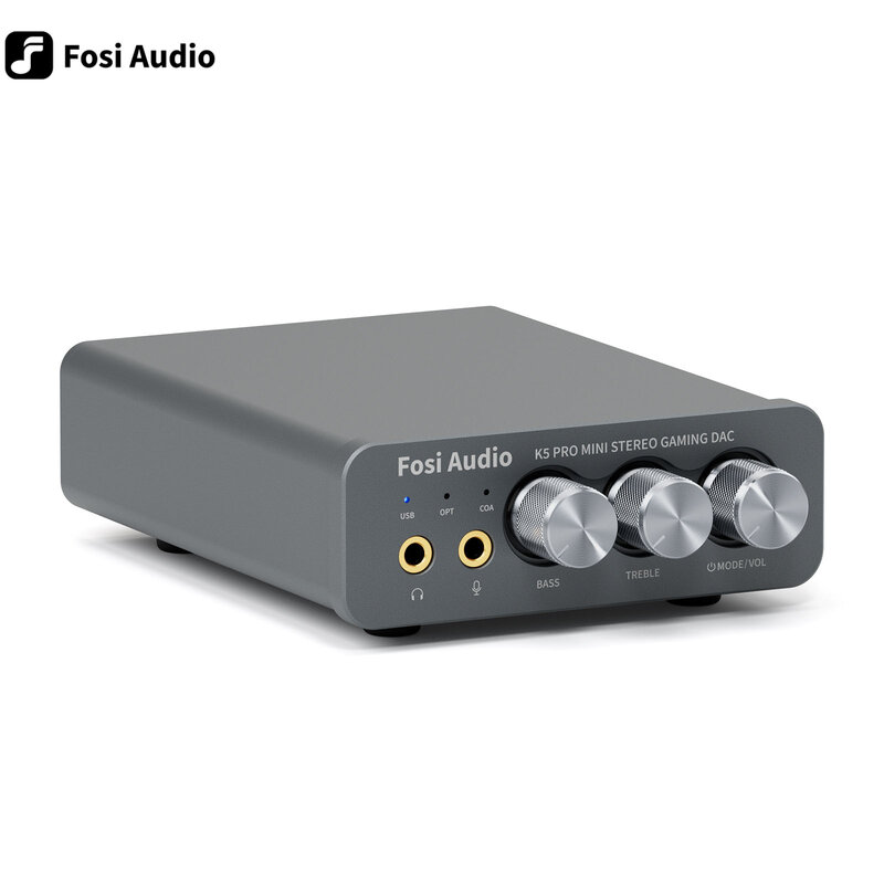 Fosi Audio-amplificador de auriculares, Mini DAC para PS5, DAC de juegos USB con micrófono, altavoces activos alimentados por escritorio, K5 PRO