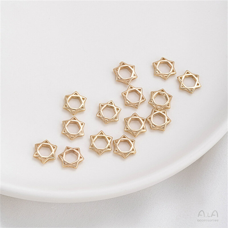 14 Karat vergoldet ausgehöhlt sechseckigen Stern Set Perlen ring, hand gefertigte Perlen Trennwand Ring DIY Armband Halskette Zubehör c379