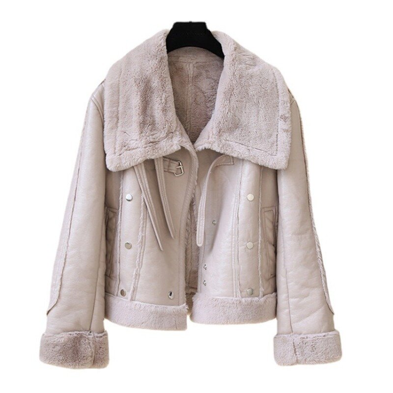 Mantel bulu pendek wanita, jaket Wool Suede Trichomegaly hangat tebal untuk musim dingin dan semi 2023