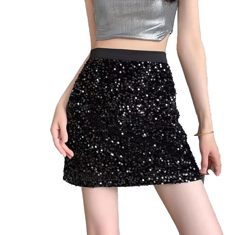 Stylish Comfy New Short Skirt Sequins Skirt Elegant High Waist Microelasticity Polyester Solid Color Versatile
