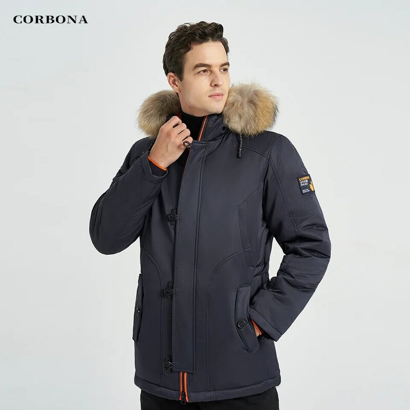 CORBONA N3B tipo inverno Parka cappotto da uomo lungo Oversize vera pelliccia cappuccio militare esercito giacche maschili imbottito in pile panni di marca 2024
