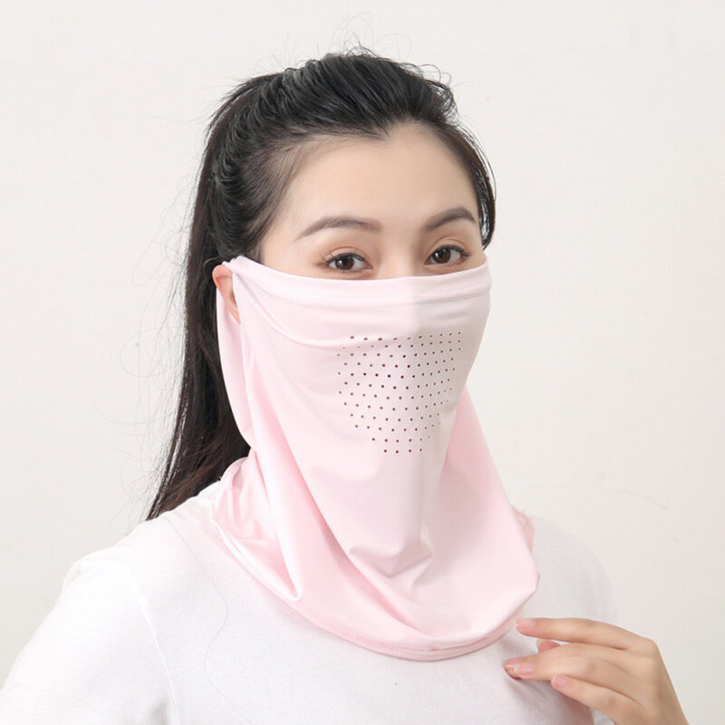 Bufanda facial con protección UV para verano, mascarilla deportiva de seda helada para el cuello, cubrebocas transpirable a prueba de polvo para exteriores
