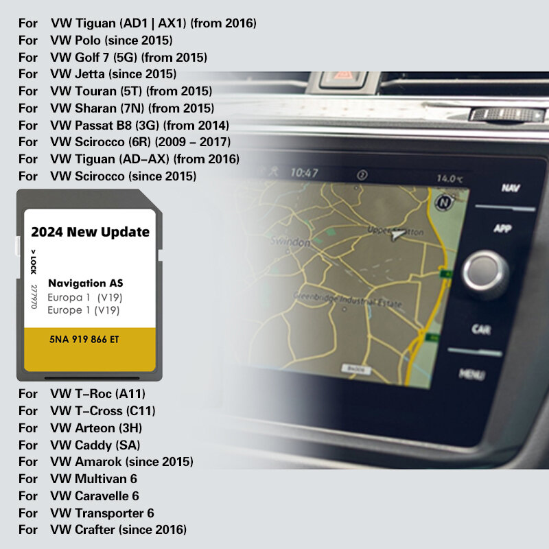Sat Nav SD Card لفولكس فاجن ديسكفر ، ملاحة الوسائط ، كما خريطة V19 ، 32 جيجابايت ، المملكة المتحدة ، أوروبا ، 47 ، جديد