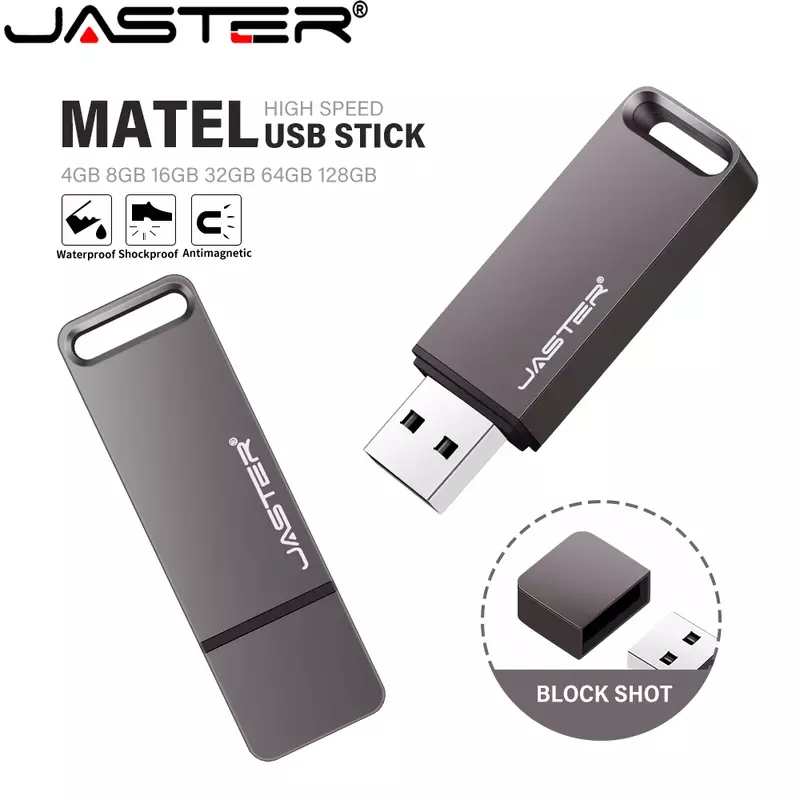 Jaster-長方形の金属製メモリスティック,USB 2.0フラッシュドライブ,黒のペンドライブ,クリエイティブ,ビジネスギフト,64GB, 32GB, 16GB