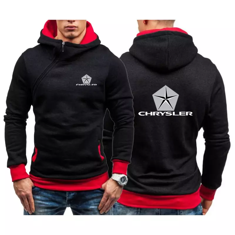 Chrysler 2024 New Men Spring and Autumn Hoodie Sweatshirt Jacket Hooded Oblique Zip Up Pullover Comfortable Coat Outwear