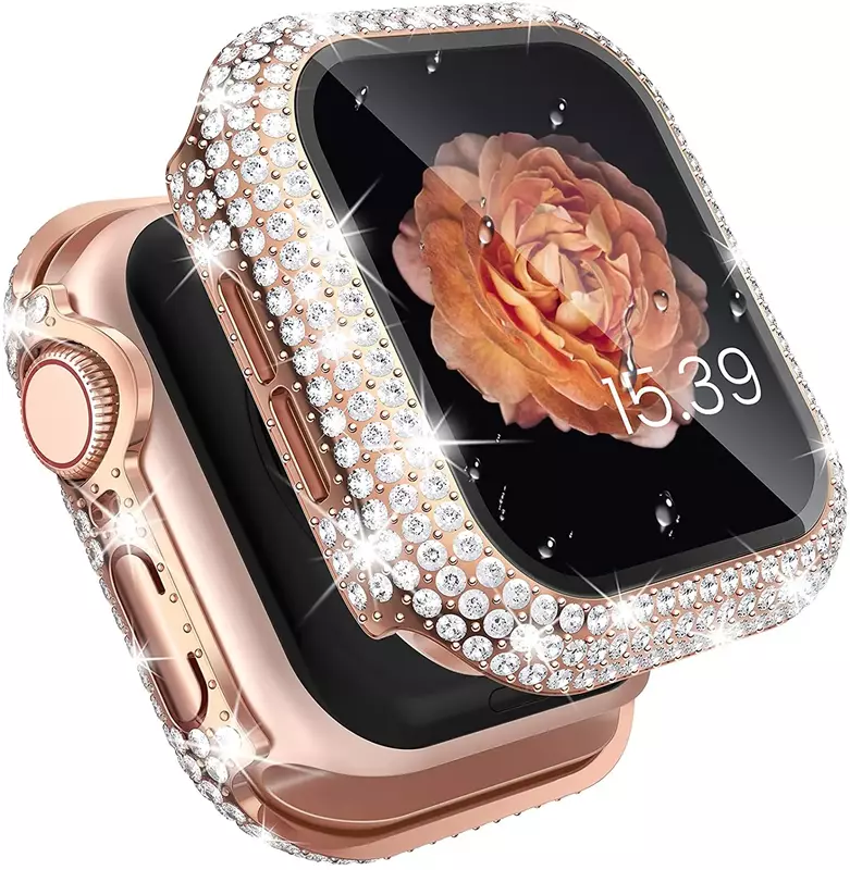 Diamant uhrengehäuse eingebautes gehärtetes Glas für Apple Watch 9 41mm 45mm 38mm 40mm 42mm 44mm iwatch Serie 8 7 6 se 5 4 3 Abdeckung