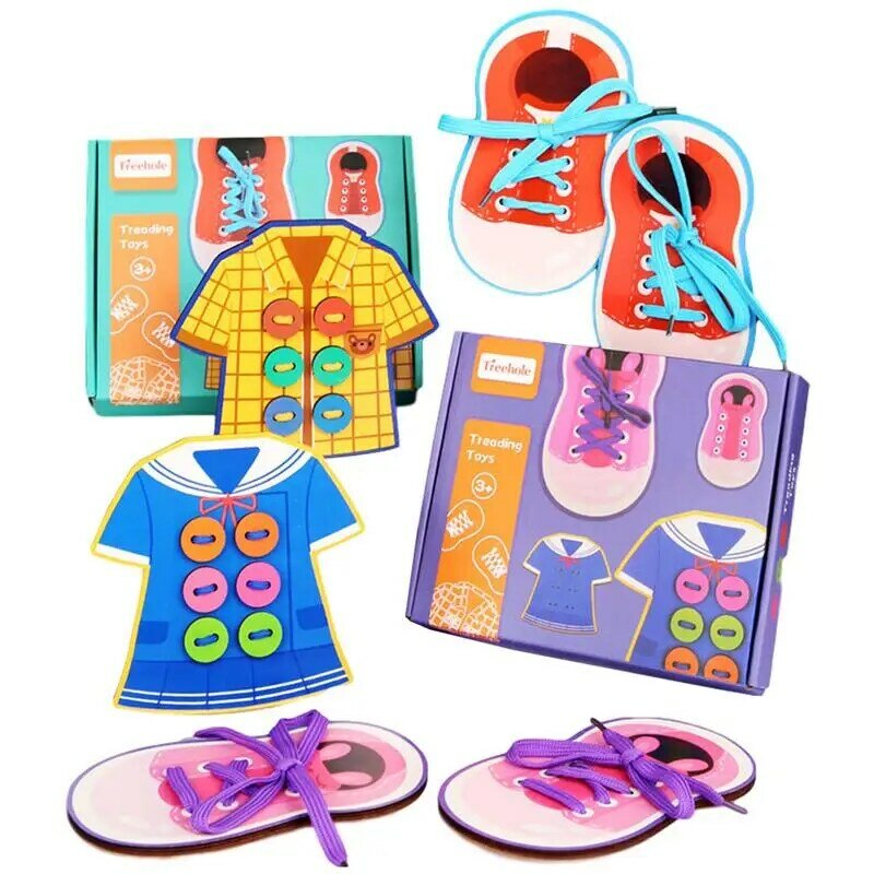 Juguete de práctica de cordones de zapatos, tablero sensorial Montessori para aprender a atar y abotonar, aprendizaje temprano, habilidades básicas para la vida