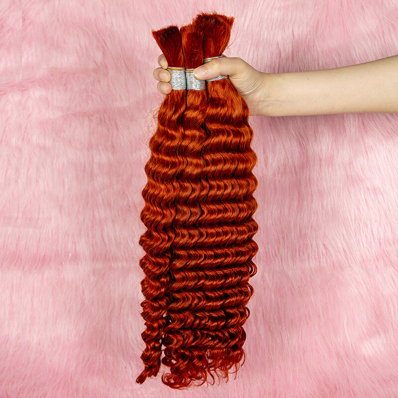 Кубические человеческие волосы, пучок глубокой волны #350, сгоревший оранжевый цвет, 28-дюймовый пучок, двойная волна, кудрявые волны, 100% бразильские человеческие волосы, пучок