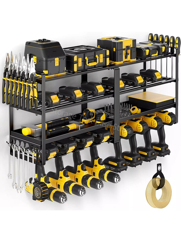 3-Layer Power Tool Rack Wall Mounted Handheld Electric Drill Tool Storage Holder Heavy Duty Floating Tool Shelf Garage Organizer