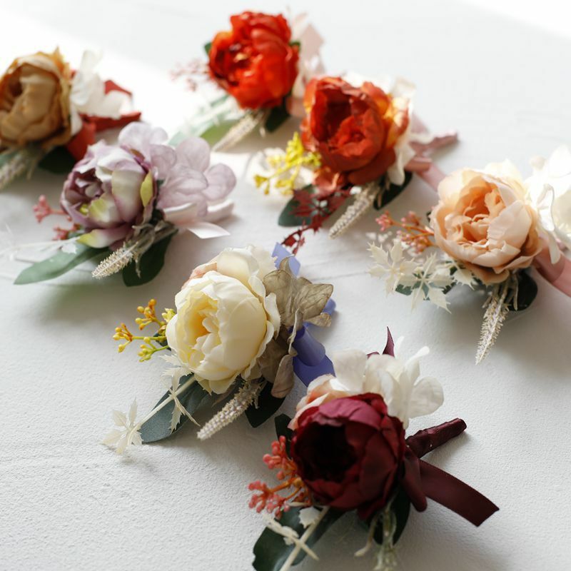 Wedding Corsage Wrist Flower for Men Groom Bride White Rose Silk Flower Brooch Party Bridal Bridesmaid Wedding Accessories