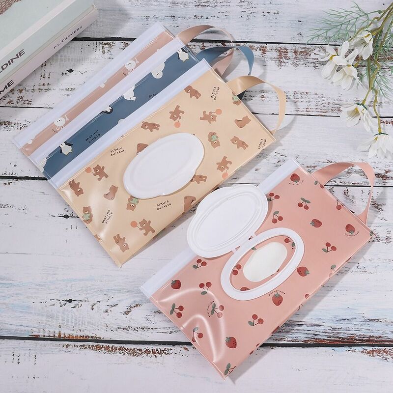 1pc EVA Baby Wet Wipe Pouch Portable Buckle Wipes Holder Case Flip Cover Snap-Strap Reusable Refillable Wet Wipe Bag Tissue Box