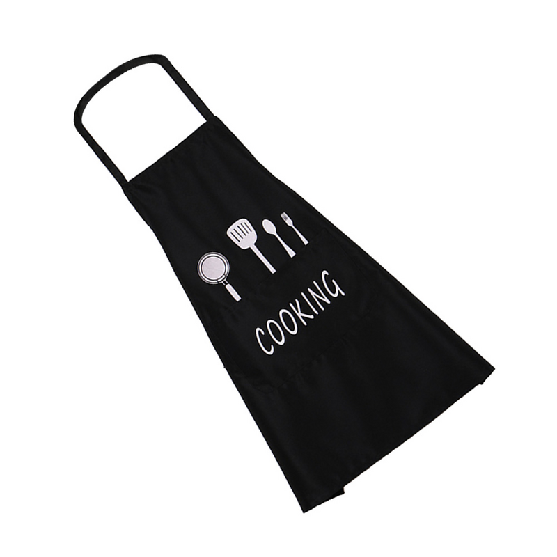 Chef Cartoon Pattern Kitchen Apron Grease-proof Waterproof Breathable Cooking Aprons for Home Restaurant (Double Layer, Black