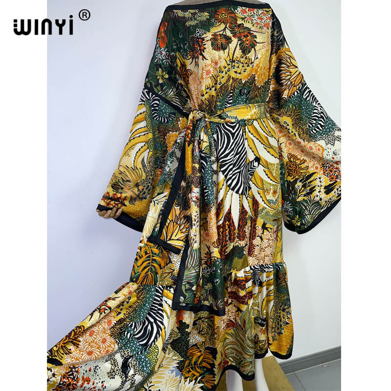 WINYI-Vestido Maxi Feminino do Oriente Médio, Longo Robe Kaftan, Estampa Confortável, Festa de Férias, Elegante, Moda, Ins, Outono, 2022