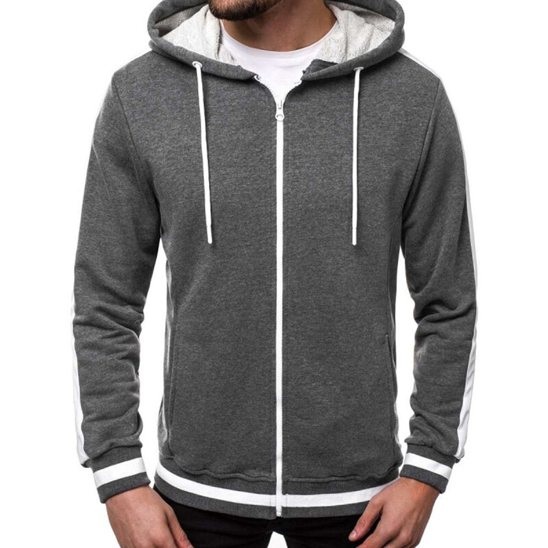 Sweatshirt bertudung lengan panjang pria, mantel jaket hoodie atletik ritsleting sempurna untuk kegiatan olahraga dan luar ruangan