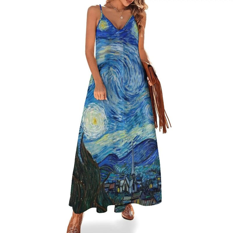Vestido sem mangas para mulheres, o estrelado Night-73x92, Claude Van Gogh, elegante vestido de luxo, 1889