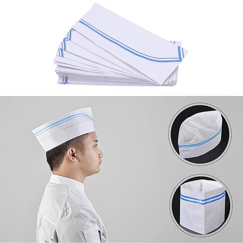 Topi koki kertas sekali pakai isi 40 buah, tutup kepala ringan, Aksesori dapur untuk memasak warna biru