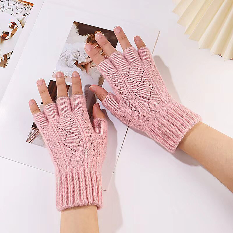 1 пара зимние эластичные шерстяные плюшевые велосипедные перчатки для вождения перчатки на полпальца варежки для женщин мужчин модные уличные лыжные перчатки