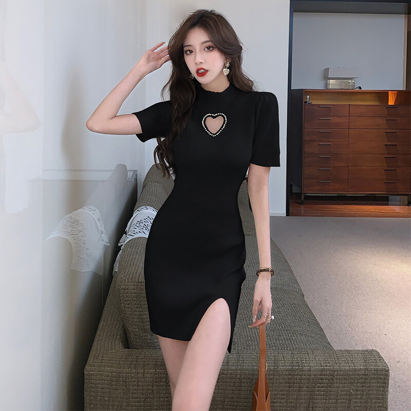 Elegant Cut Out Removable Sleeves Dress Women Y2K Mini Bodycon Slit Knitted Dress 2023 Autumn Sexy Party Club Ladies Vestidos