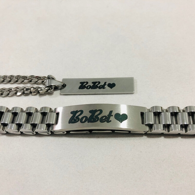 HIYONG nome personalizzato fai da te da uomo in acciaio al titanio collana lunga braccialetto personalizzato moda uomo Set di gioielli in acciaio inossidabile