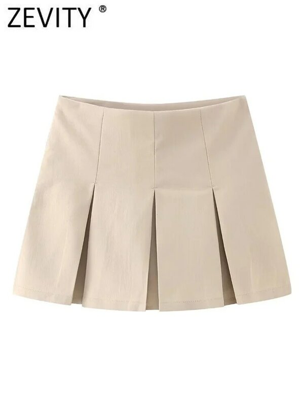 ZEVITY Women High Waist Wide Pleats Design Slim Shorts Skirts Female Side Zipper Culottes Hot Shorts Chic Pantalone Cortos P2576