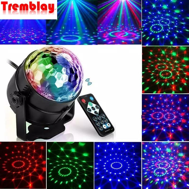Lumière de scène rotative activée par le son, lumière LED colorée, budgétaire laser RVB, lampe de fête DJ, maison, KTV, bar, Noël, 3W