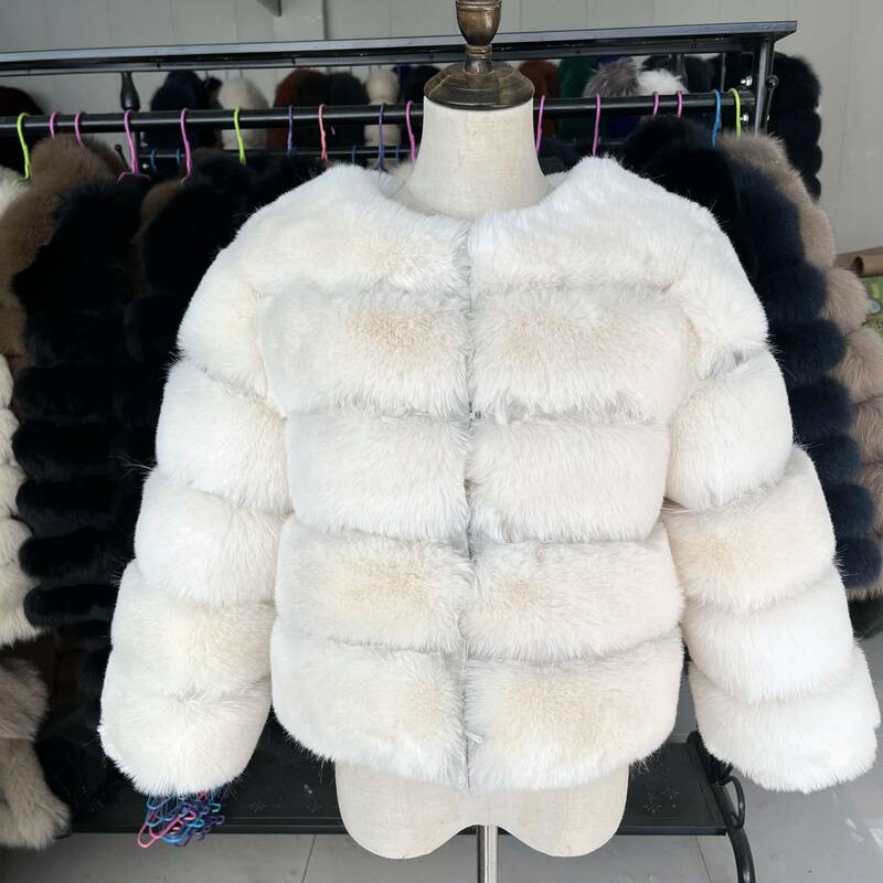 2023Real fur, High Quality Faux Fur Coat Women Winter Thicken Warm Fluffy Jacket Woman short Sleeve Cropped Fur Coats Plus Size
