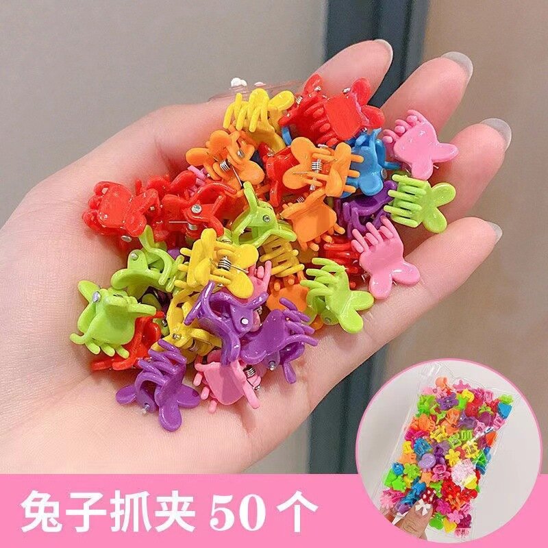50 Bagged Small Grab Clips Mini Exquisite Side Hair Candy Colored Broken Flower Bangs Hairstyle Fixed Rabbit Star Bean Grab