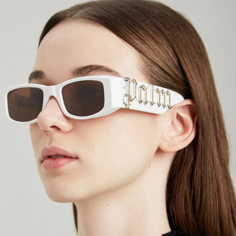 2023 فريدة من نوعها غير النظامية الهيب هوب النظارات الشمسية للنساء جديد الشرير نمط النخيل رسائل موضة النظارات الشمسية الإطار الأسود نظارات الشمس