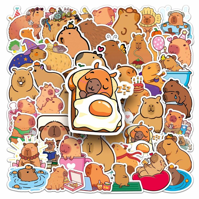 Capybara-pegatina de dibujos animados de conejillo de indias, pegatina bonita de Animal marrón, guitarra, álbum de recortes, juguete de decoración, venta al por mayor, 10/30/50 piezas