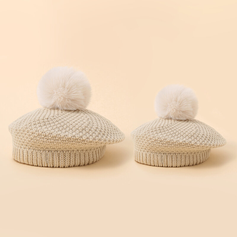 Вязаная шапка для мам и детей, зимняя детская Шапка-бини, шапки с помпоном, берет, теплая детская шапка для девочек и мальчиков, аксессуары для новорожденных