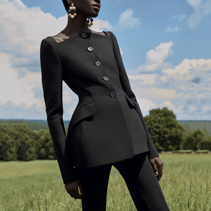 Damska kostium na lato wiosenna dla kobiet czarna kurtka spodnie wesele przyjęcie 2-wieloczęściowe kombinezony najwyższej jakości Casual Slim Fit odzież