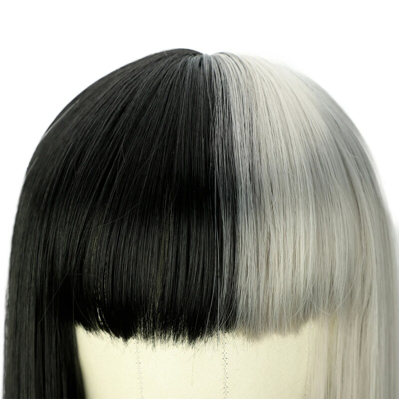 Schwarze silberne Perücke synthetische glatte Haar Perücken mit Pony Perücken für Frauen Cosplay Lolita natürlichen Look Perücke geeignet für die tägliche Party
