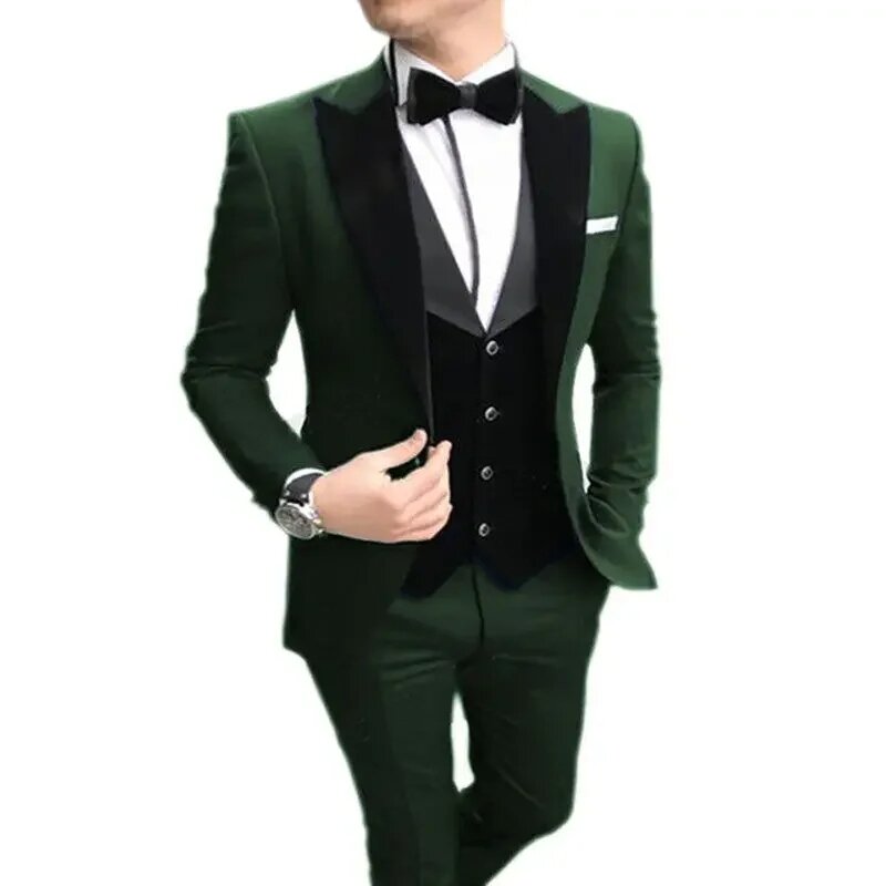 Men Suits Slim Fit 3 Pieces Best Men Wear Wedding Business Groom Tuxedos Blazer+Vest+Pants Costume Homme