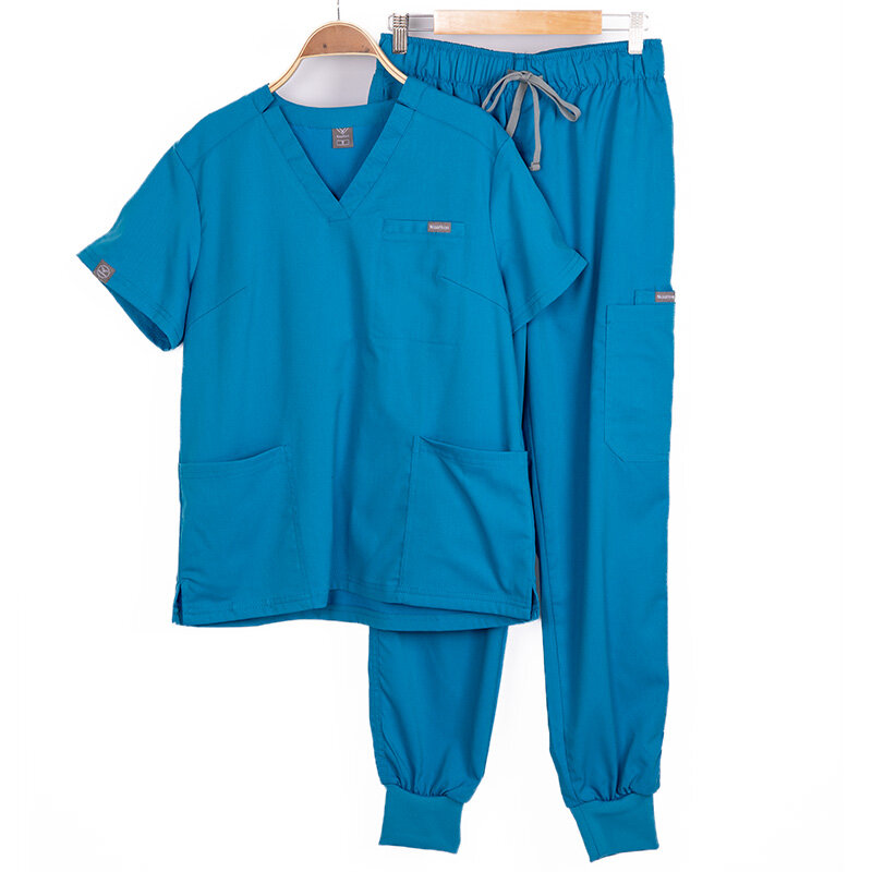 Set Scrub seragam medis ruang operasi pria dan wanita, perlengkapan perawat gigi baju kerja jogging