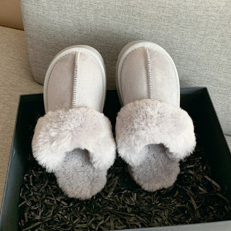 Fur Slippers Women Winter Plush Sandals  Luxury Slip on Platform Slides Female Thick Sole Designer Cotton Home Shoes
