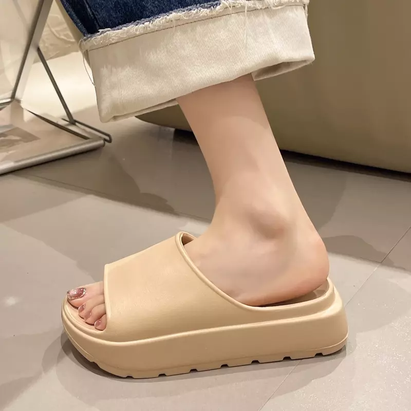 Sandálias rasas de toe aberto para mulheres, chinelos de altura, slides femininos ao ar livre, sapatos casuais, novos, verão